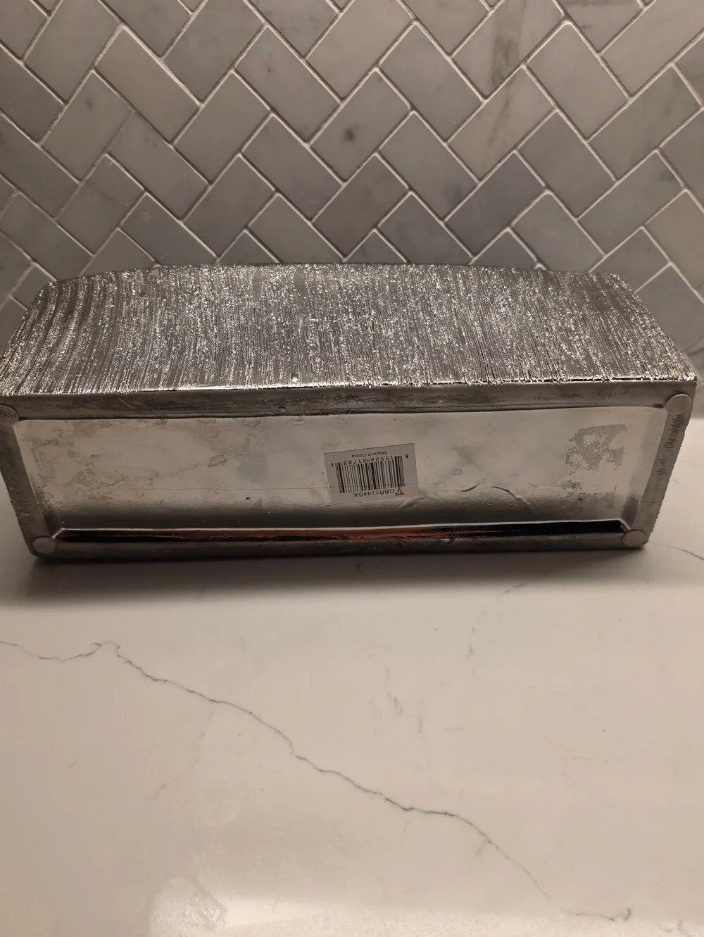 Modern Metallic Silver Ceramic Trough Planter – Textured Rectangular Centerpiece